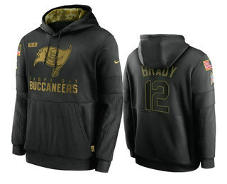 Men's Tampa Bay Buccaneers #12 Tom Brady Black 2020 Salute To Service Sideline Performance Pullover Hoodie