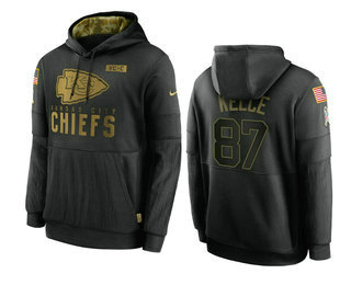 Men's Kansas City Chiefs #87 Travis Kelce Black 2020 Salute To Service Sideline Performance Pullover Hoodie