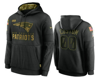 Men's New England Patriots Custom Black 2020 Salute To Service Sideline Performance Pullover Hoodie