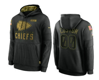 Men's Kansas City Chiefs Custom Black 2020 Salute To Service Sideline Performance Pullover Hoodie