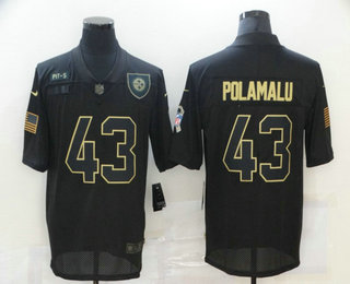 Men's Pittsburgh Steelers #43 Troy Polamalu Black 2020 Salute To Service Stitched NFL Nike Limited Jersey