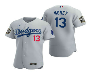 Men's Los Angeles Dodgers #13 Max Muncy Gray 2020 World Series Authentic Flex Nike Jersey