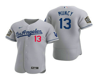 Men's Los Angeles Dodgers #13 Max Muncy Gray 2020 World Series Authentic Road Flex Nike Jersey