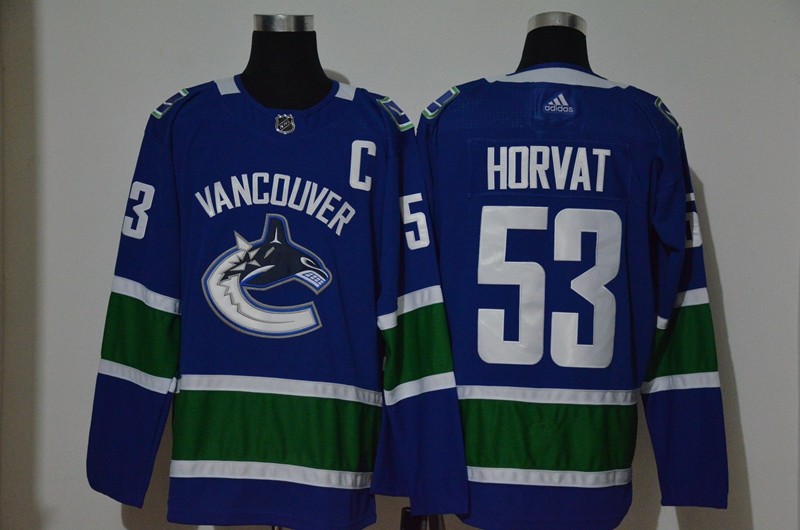 Men's Vancouver Canucks #53 Bo Horvat Blue With C Patch Adidas Stitched NHL Jersey