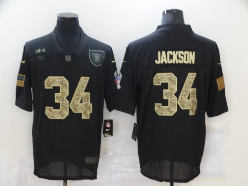 Men's Las Vegas Raiders #34 Bo Jackson Black Camo 2020 Salute To Service Stitched NFL Nike Limited Jersey