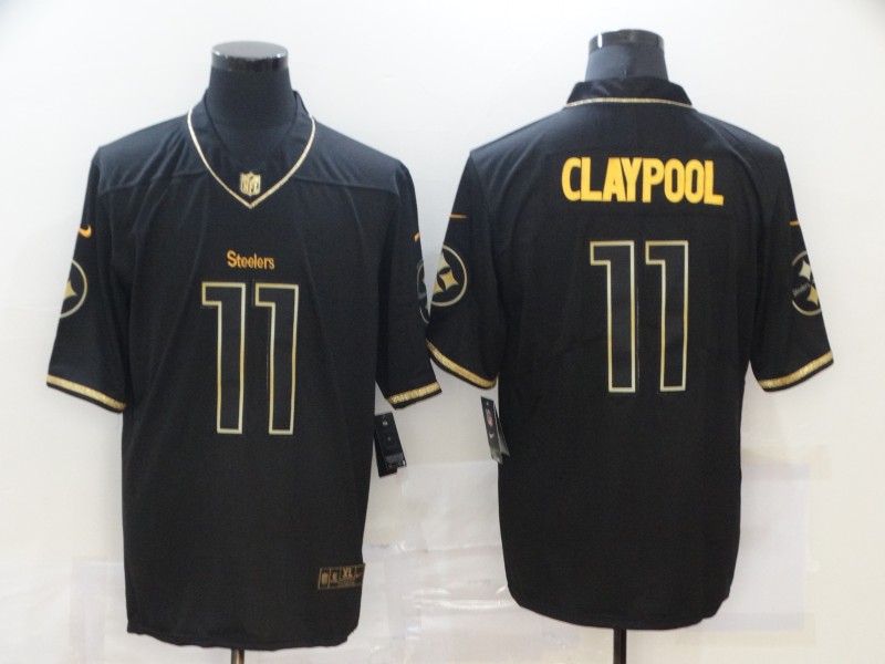 Men's Pittsburgh Steelers #11 Chase Claypool Black 100th Season Golden Edition Jersey