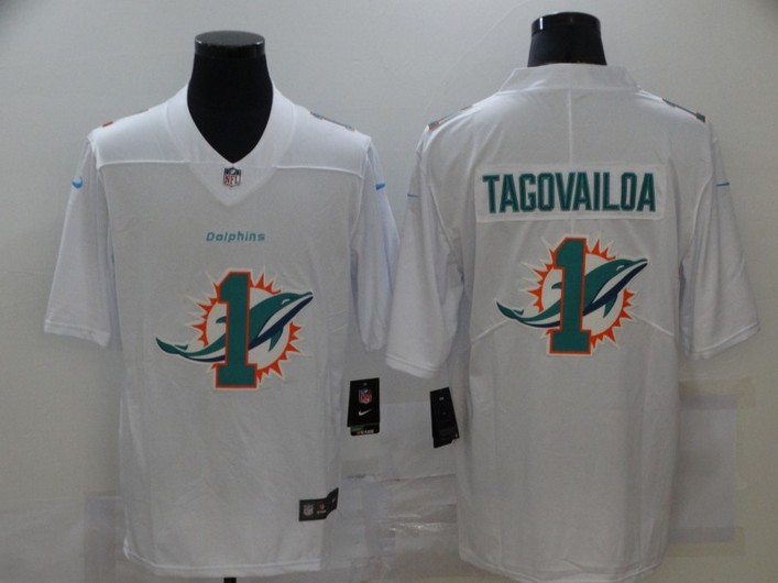 Men's Miami Dolphins #1 Tua Tagovailoa White 2020 Shadow Logo Vapor Untouchable Stitched NFL Nike Limited Jersey