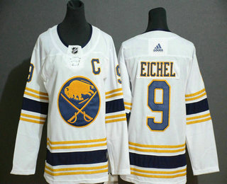 Youth Buffalo Sabres #9 Jack Eichel White With Gold C Patch and 50th Anniversary Adidas Stitched NHL Jersey