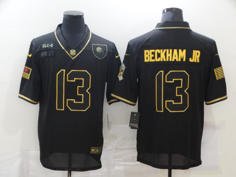 Men's Cleveland Browns #13 Odell Beckham Jr Black Gold 2020 Salute To Service Stitched NFL Nike Limited Jersey