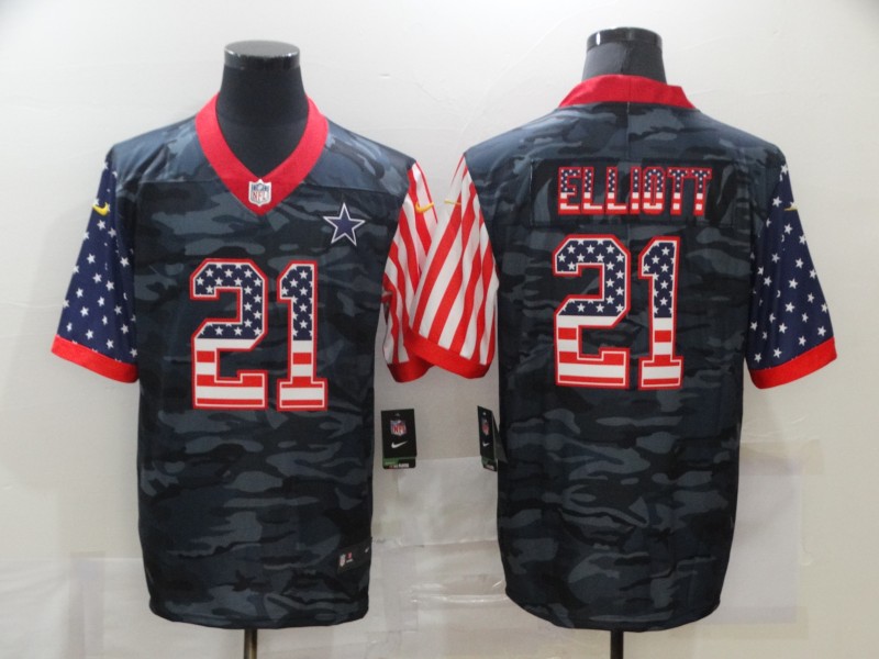 Men's Dallas Cowboys #21 Ezekiel Elliott USA Camo 2020 Salute To Service Stitched NFL Nike Limited Jersey