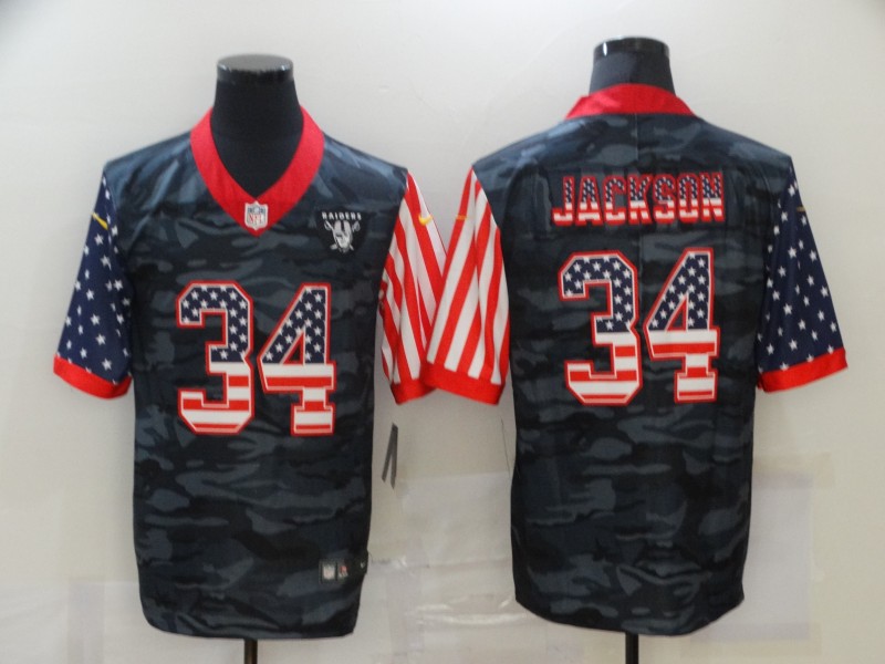 Men's Las Vegas Raiders #34 Bo Jackson USA Camo 2020 Salute To Service Stitched NFL Nike Limited Jersey