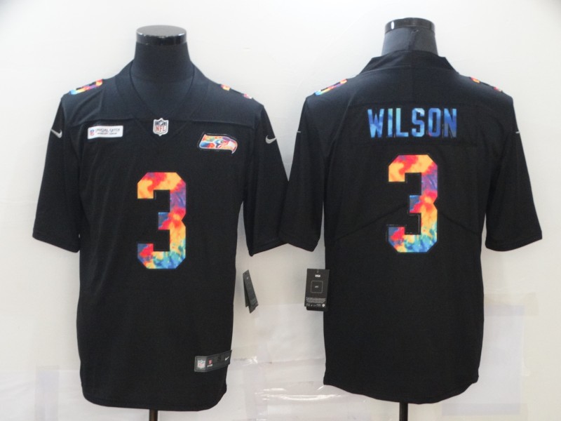 Men's Seattle Seahawks #3 Russell Wilson Multi-Color Black 2020 NFL Crucial Catch Vapor Untouchable Nike Limited Jersey