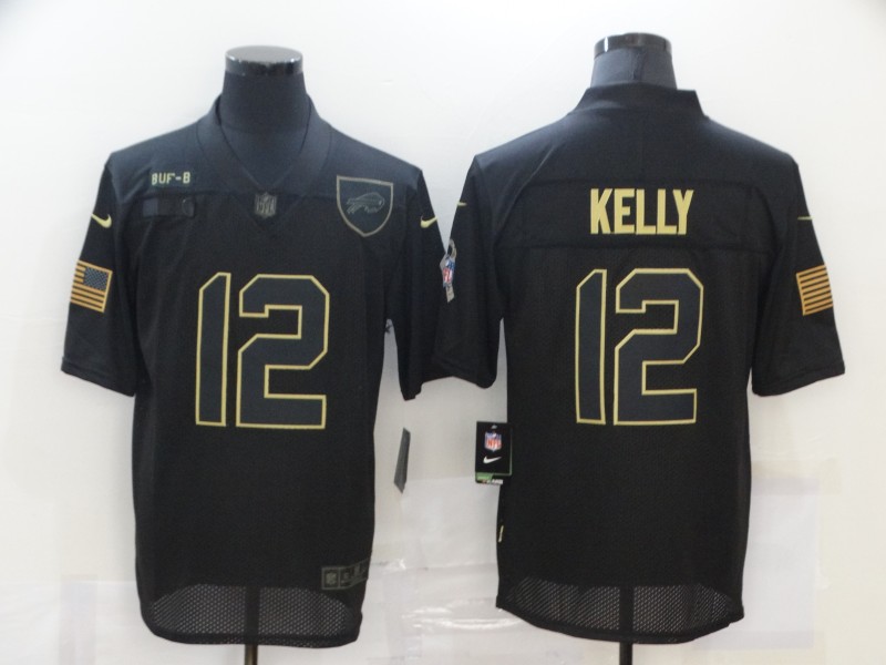 Men's Buffalo Bills #12 Jim Kelly Black 2020 Salute To Service Stitched NFL Nike Limited Jersey