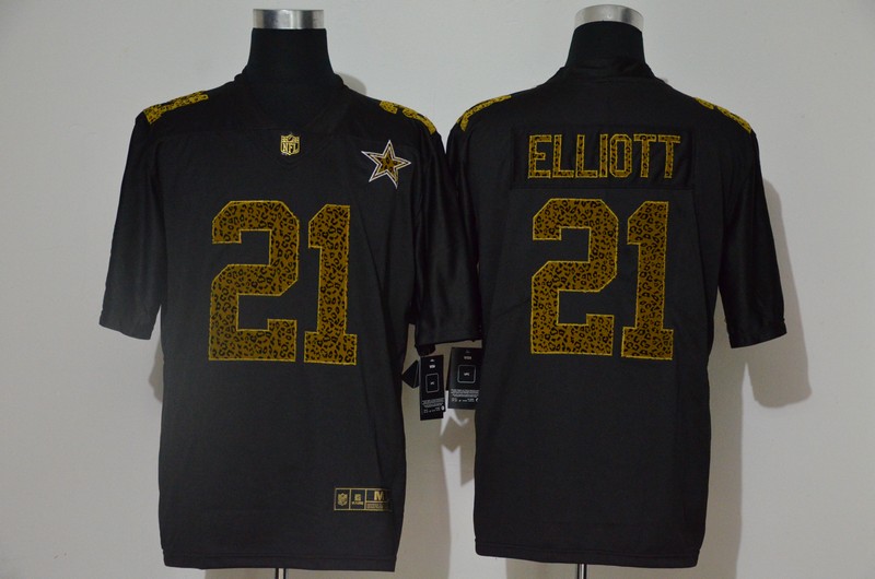 Men's Dallas Cowboys #21 Ezekiel Elliott Black 2020 Nike Flocked Leopard Print Vapor Limited NFL Jersey