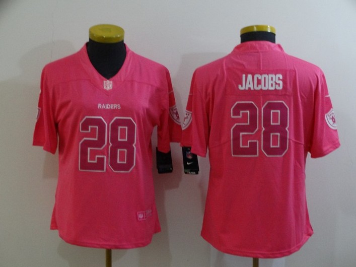 Women's Las Vegas Raiders #28 Josh Jacobs Pink Fashion 2017 Rush NFL Nike Limited Jersey