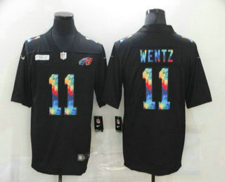 Men's Philadelphia Eagles #11 Carson Wentz Multi-Color Black 2020 NFL Crucial Catch Vapor Untouchable Nike Limited Jersey