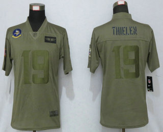 Women's Minnesota Vikings #19 Adam Thielen NEW Olive 2019 Salute To Service Stitched NFL Nike Limited Jersey