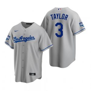 Men’s Los Angeles Dodgers #3 Chris Taylor Gray 2020 World Series Champions Road Replica Jersey