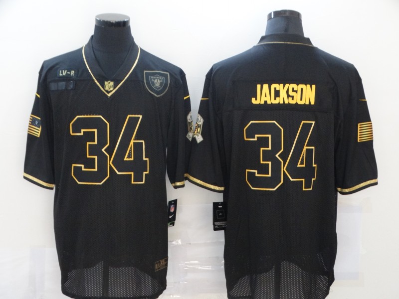 Men's Las Vegas Raiders #34 Bo Jackson Black Gold 2020 Salute To Service Stitched NFL Nike Limited Jersey