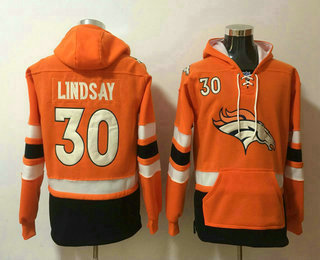 Men's Denver Broncos #30 Phillip Lindsay NEW Orange Pocket Stitched NFL Pullover Hoodie