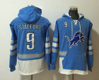 Men's Detroit Lions #9 Matthew Stafford NEW Blue Pocket Stitched NFL Pullover Hoodie