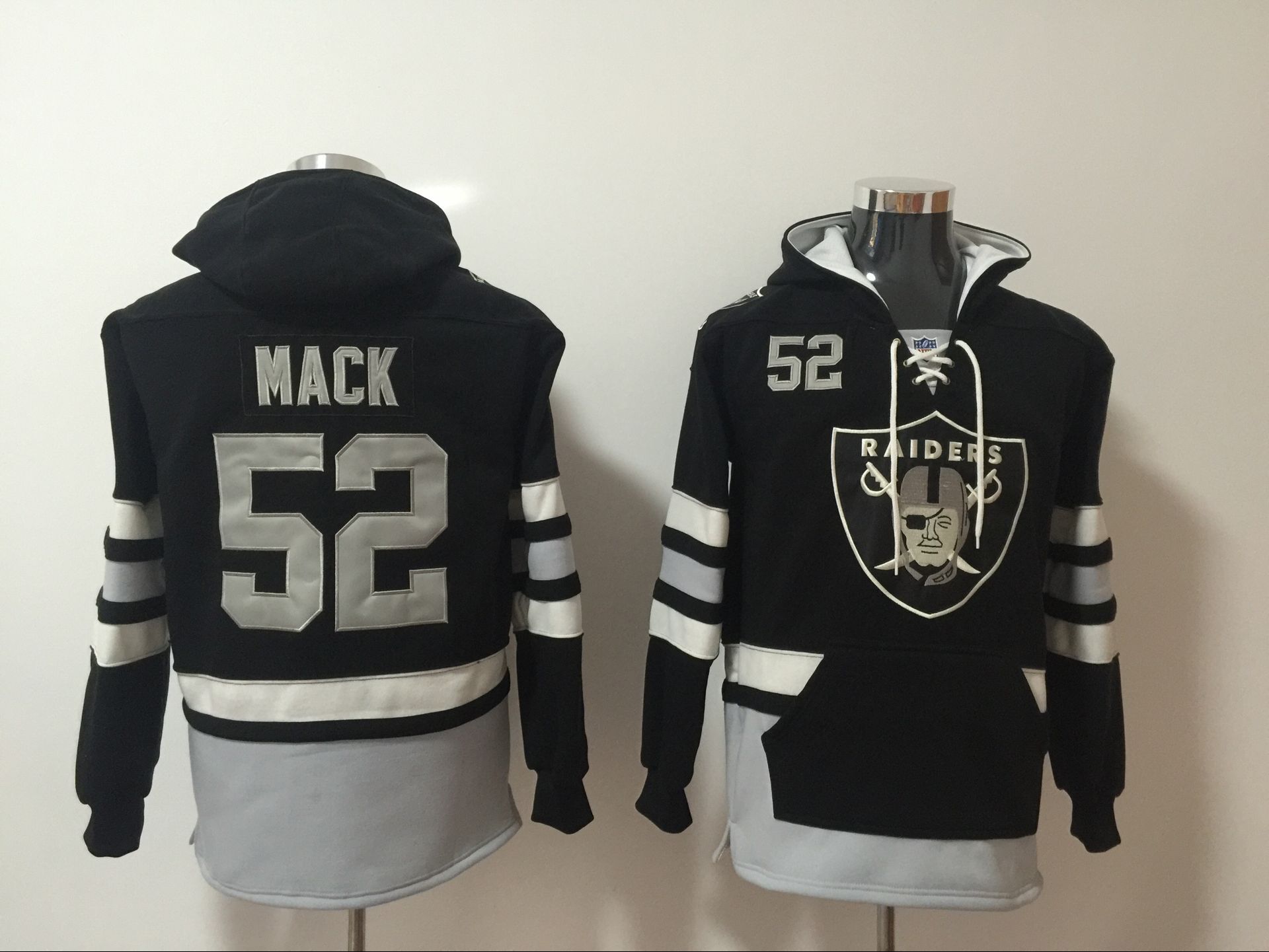 Men's Oakland Raiders #52 Khalil Mack NEW Black Pocket Stitched NFL Pullover Hoodie