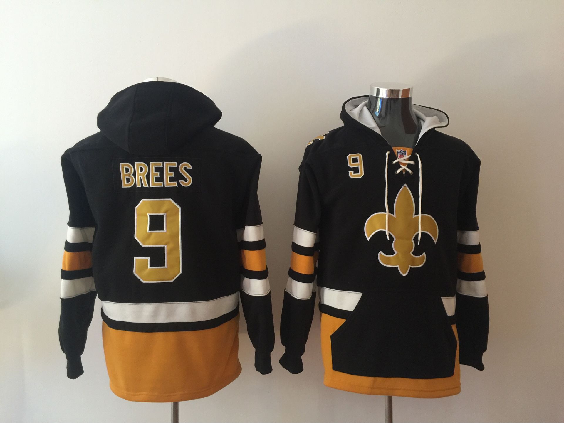 Men's New Orleans Saints #9 Drew Brees NEW Black Pocket Stitched NFL Pullover Hoodie