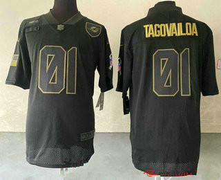 Men's Miami Dolphins #01 Tua Tagovailoa Black 2020 Salute To Service Stitched NFL Nike Limited Jersey