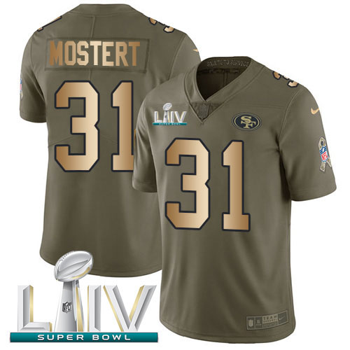 Nike 49ers #31 Raheem Mostert Olive Gold Super Bowl LIV 2020 Men's Stitched NFL Limited 2017 Salute To Service Jersey