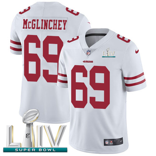 Nike 49ers #69 Mike McGlinchey White Super Bowl LIV 2020 Men's Stitched NFL Vapor Untouchable Limited Jersey