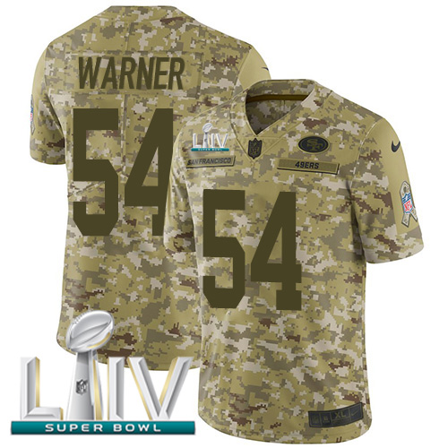 Nike 49ers #54 Fred Warner Camo Super Bowl LIV 2020 Men's Stitched NFL Limited 2018 Salute To Service Jersey