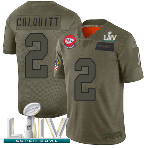 Nike Chiefs #2 Dustin Colquitt Camo Super Bowl LIV 2020 Men's Stitched NFL Limited 2019 Salute To Service Jersey