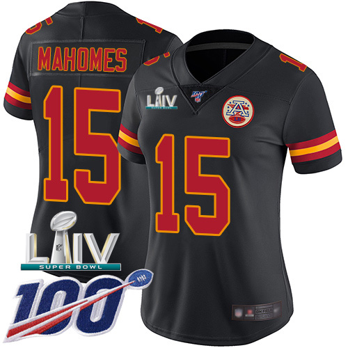 Nike Chiefs #15 Patrick Mahomes Black Super Bowl LIV 2020 Women's Stitched NFL Limited Rush 100th Season Jersey