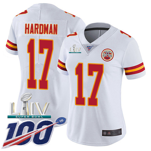 Nike Chiefs #17 Mecole Hardman White Super Bowl LIV 2020 Women's Stitched NFL 100th Season Vapor Untouchable Limited Jersey