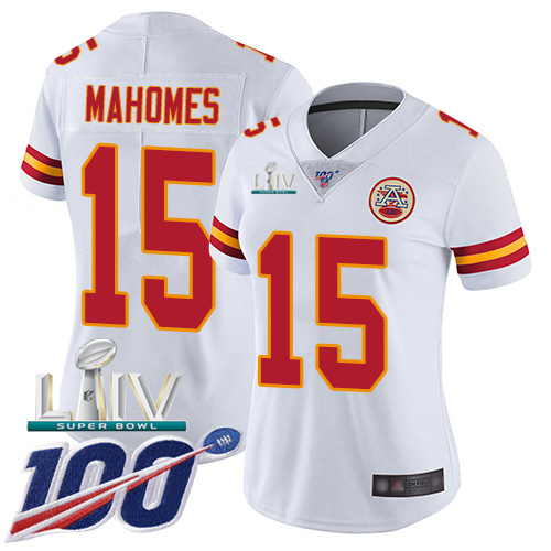 Nike Chiefs #15 Patrick Mahomes White Super Bowl LIV 2020 Women's Stitched NFL 100th Season Vapor Untouchable Limited Jersey