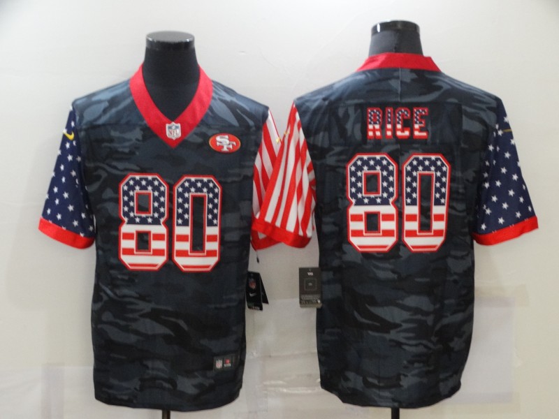 Men's San Francisco 49ers #80 Jerry Rice USA Camo 2020 Salute To Service Stitched NFL Nike Limited Jersey