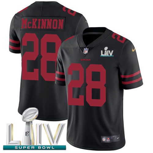 Nike 49ers #28 Jerick McKinnon Black Super Bowl LIV 2020 Alternate Youth Stitched NFL Vapor Untouchable Limited Jersey