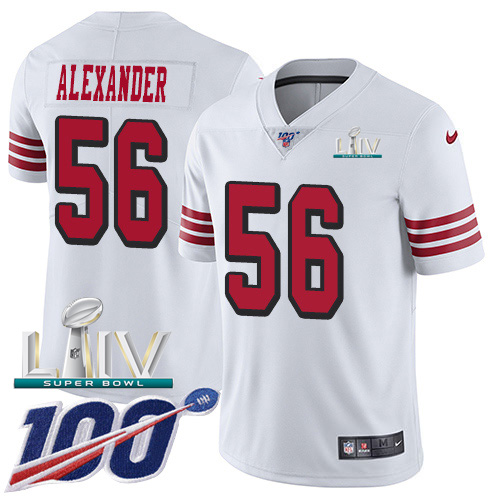 Nike 49ers #56 Kwon Alexander White Super Bowl LIV 2020 Rush Youth Stitched NFL Limited 100th Season Jersey