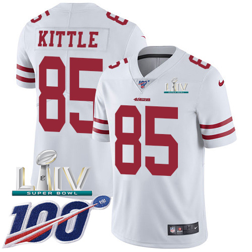 Nike 49ers #85 George Kittle White Super Bowl LIV 2020 Youth Stitched NFL 100th Season Vapor Limited Jersey