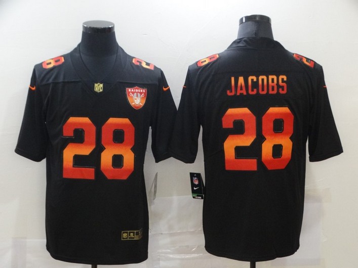 Men's Las Vegas Raiders #28 Josh Jacobs Black Red Orange Stripe Vapor Limited Nike NFL Jersey