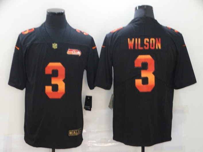 Men's Seattle Seahawks #3 Russell Wilson Black Red Orange Stripe Vapor Limited Nike NFL Jersey