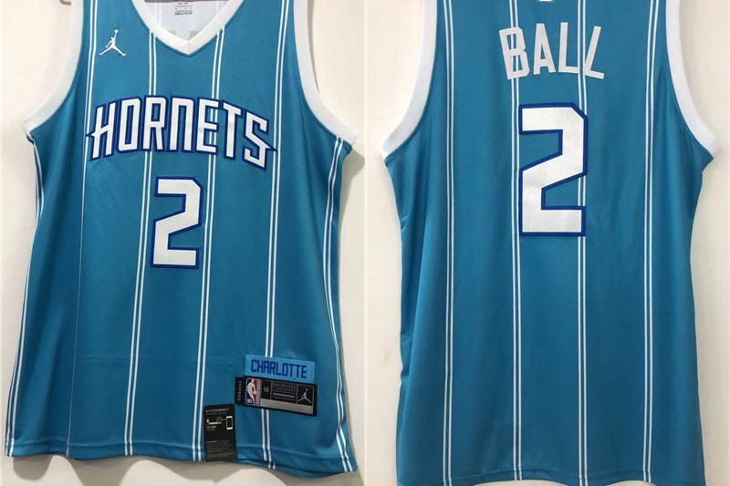 Men's Charlotte Hornets #2 LaMelo Ball Blue 2021 Brand Jordan City Edition Swingman Jersey With The Sponsor Logo