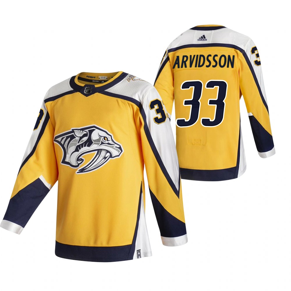 Nashville Predators #33 Viktor Arvidsson Yellow Men's Adidas 2020-21 Reverse Retro Alternate NHL Jersey