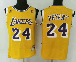 Men's Los Angeles Lakers #24 Kobe Bryant Yellow Hardwood Classics Soul Swingman Throwback Jersey