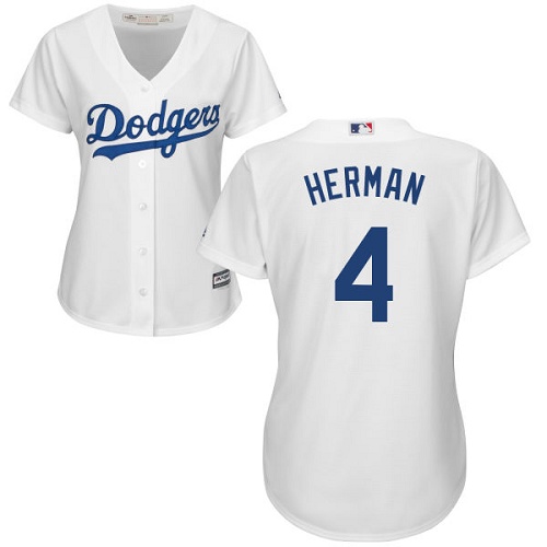 Women's Los Angeles Dodgers #4 Babe Herman Authentic White Home Cool Base Baseball Jersey