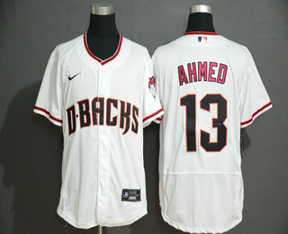 Men's Arizona Diamondback #13 Nick Ahmed White Stitched Nike MLB Flex Base Jersey