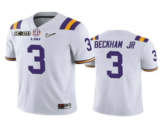 Men's LSU Tigers #3 Odell Beckham Jr. White 2020 National Championship Game Jersey