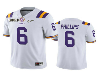 Men's LSU Tigers #6 Jacob Phillips White 2020 National Championship Game Jersey