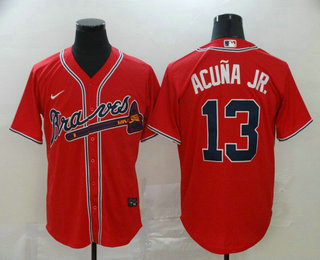 Men's Atlanta Braves #13 Ronald Acuna Jr. Red Stitched MLB Cool Base Nike Jersey