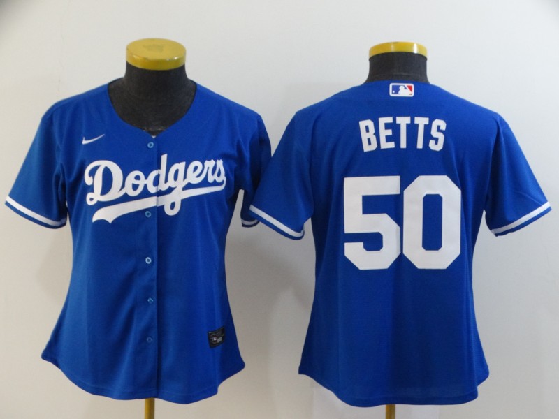 Women's Los Angeles Dodgers #50 Mookie Betts Blue Stitched MLB Cool Base Nike Jersey